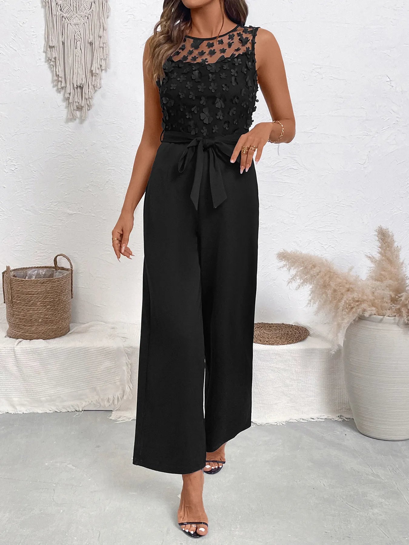 Flower Sleeveless Wide Leg Jumpsuit | Best selling suit