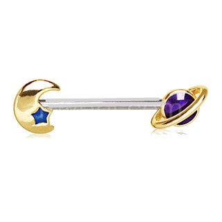 Gold Galaxy Planet & Moon Nipple Bar-1
