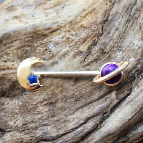 Gold Galaxy Planet & Moon Nipple Bar-0