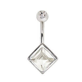 316L Stainless Steel Princess Cut CZ Navel Ring-1