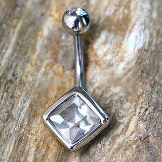 316L Stainless Steel Princess Cut CZ Navel Ring-0