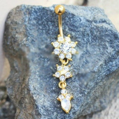 Gold Cascading Flower Navel Ring-0